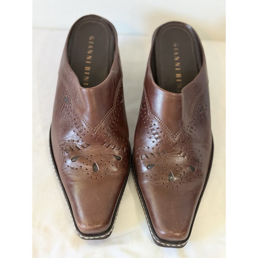 Gianni Bini Mules Women's 8 M Brown Leather Slip On Closed Toe Cowgirl